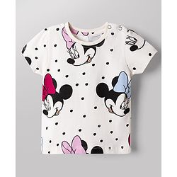 Babyhug Disney 100% Cotton Knit Half Sleeves Co-Ords T-Shirt & Shorts Night Suit With Minnie Mouse Graphic - White