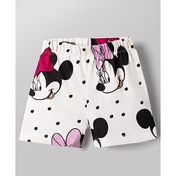 Babyhug Disney 100% Cotton Knit Half Sleeves Co-Ords T-Shirt & Shorts Night Suit With Minnie Mouse Graphic - White
