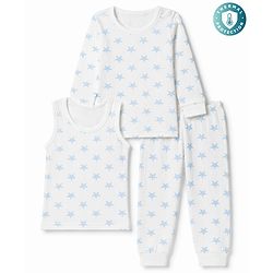 Babyhug Knit Full Sleeves Star Printed Pullover Vest & Leggings Thermal Inner Wear Set - OffWhite