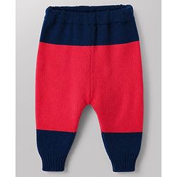 Babyhug Knit Sweater Set Full Sleeves with With Mittens & Cap and Color Block Design in Dark Pink