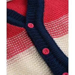 Babyhug Knit Sweater Set Full Sleeves with With Mittens & Cap and Color Block Design in Dark Pink