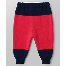 Babyhug Knit Sweater Set Full Sleeves with With Mittens & Cap and Color Block Design in Dark Pink