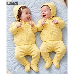 Babyhug Cable Knit Full Sleeves Baby Sweater Set with Cap & Mittens - Yellow