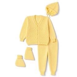 Babyhug Cable Knit Full Sleeves Baby Sweater Set with Cap & Mittens - Yellow