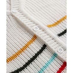 Babyhug Knit Full Sleeves Striped Sweater Set with Cap & Mittens - Offwhite