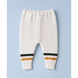Babyhug Knit Full Sleeves Striped Sweater Set with Cap & Mittens - Offwhite