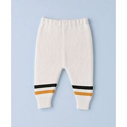 Babyhug Knit Full Sleeves Striped Sweater Set with Cap & Mittens - Offwhite