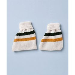 Babyhug Knit Full Sleeves Striped Sweater Set with Cap & Mittens - Offwhite
