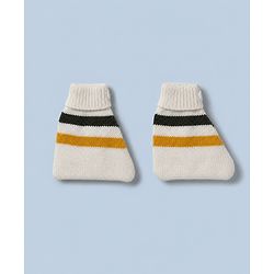 Babyhug Knit Full Sleeves Striped Sweater Set with Cap & Mittens - Offwhite