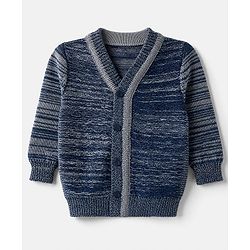 Babyhug Knit Full Sleeves Sweater Set with Cap & Mittens - Navy Blue