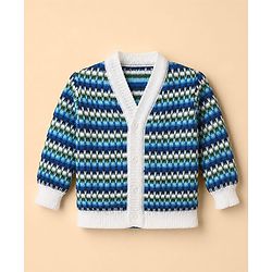 Babyhug Knit Full Sleeves Sweater Set With Cap Booties & Stripes Design - Blue