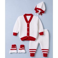 Babyhug Knit Full Sleeves Sweater Set with Cap & Mittens - Offwhite