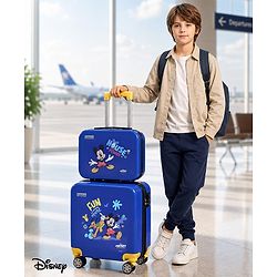 Babyhug Disney Mickey Kids Travel Luggage with Wheels & Carry-On Luggage Pack of 2 - 15 & 13 Inches| Shock Resistant| Telescopic Handle| Water Resistant| Easy Zipper Closure| Durable Wheels| TSA Lock