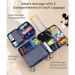Babyhug Disney Mickey Kids Travel Luggage with Wheels & Carry-On Luggage Pack of 2 - 15 & 13 Inches| Shock Resistant| Telescopic Handle| Water Resistant| Easy Zipper Closure| Durable Wheels| TSA Lock