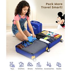 Babyhug Disney Mickey Kids Travel Luggage with Wheels & Carry-On Luggage Pack of 2 - 15 & 13 Inches| Shock Resistant| Telescopic Handle| Water Resistant| Easy Zipper Closure| Durable Wheels| TSA Lock