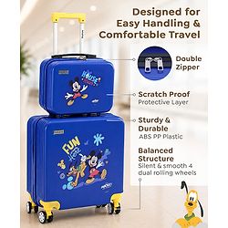 Babyhug Disney Mickey Kids Travel Luggage with Wheels & Carry-On Luggage Pack of 2 - 15 & 13 Inches| Shock Resistant| Telescopic Handle| Water Resistant| Easy Zipper Closure| Durable Wheels| TSA Lock