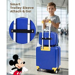 Babyhug Disney Mickey Kids Travel Luggage with Wheels & Carry-On Luggage Pack of 2 - 15 & 13 Inches| Shock Resistant| Telescopic Handle| Water Resistant| Easy Zipper Closure| Durable Wheels| TSA Lock