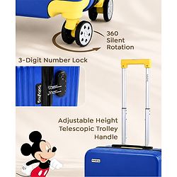 Babyhug Disney Mickey Kids Travel Luggage with Wheels & Carry-On Luggage Pack of 2 - 15 & 13 Inches| Shock Resistant| Telescopic Handle| Water Resistant| Easy Zipper Closure| Durable Wheels| TSA Lock