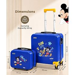 Babyhug Disney Mickey Kids Travel Luggage with Wheels & Carry-On Luggage Pack of 2 - 15 & 13 Inches| Shock Resistant| Telescopic Handle| Water Resistant| Easy Zipper Closure| Durable Wheels| TSA Lock