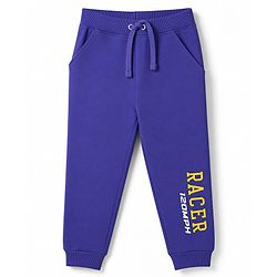 Babyhug 100% Cotton Terry Knit Full Sleeves Text Printed T-Shirt & Lounge Pant Set - Purple