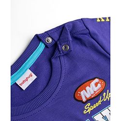 Babyhug 100% Cotton Terry Knit Full Sleeves Text Printed T-Shirt & Lounge Pant Set - Purple