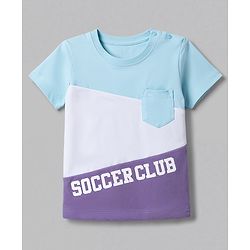 Babyhug 100% Cotton Single Jersey Knit Half Sleeves Cut & Sew Colour Block Text Printed T-Shirt & Shorts Set - Light Blue