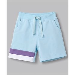 Babyhug 100% Cotton Single Jersey Knit Half Sleeves Cut & Sew Colour Block Text Printed T-Shirt & Shorts Set - Light Blue