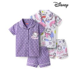 Babyhug Disney Single Jersey Knit Half Sleeves Shirt & Shorts Co-ords Night Suit with Marie Graphics Pack of 2- Multicolour