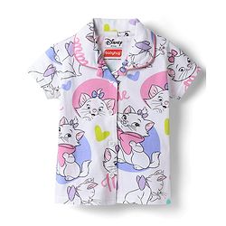 Babyhug Disney Single Jersey Knit Half Sleeves Shirt & Shorts Co-ords Night Suit with Marie Graphics Pack of 2- Multicolour