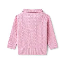 Babyhug Select Knit Full Sleeves Solid Colour Collar Neck Front Open Sweater with Cable Knit Design - Pink