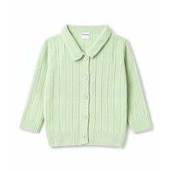 Babyhug Select Knit Full Sleeves Solid Colour Collar Neck Front Open Sweater with Cable Knit Design - Light Green