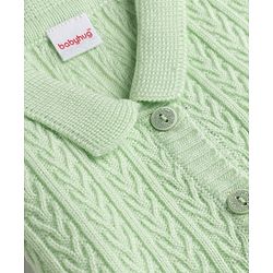 Babyhug Select Knit Full Sleeves Solid Colour Collar Neck Front Open Sweater with Cable Knit Design - Light Green