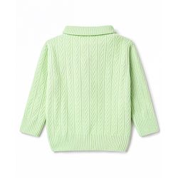 Babyhug Select Knit Full Sleeves Solid Colour Collar Neck Front Open Sweater with Cable Knit Design - Light Green