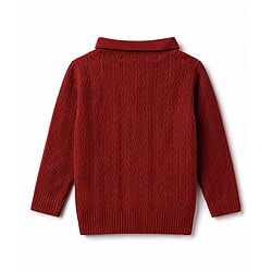 Babyhug Select Knit Full Sleeves Solid Colour Collar Neck Front Open Sweater with Cable Knit Design - Rust Orange