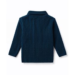 Babyhug Select Knit Full Sleeves Solid Colour Collar Neck Front Open Sweater with Cable Knit Design - Navy