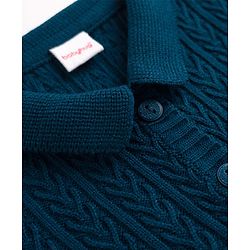 Babyhug Select Knit Full Sleeves Solid Colour Collar Neck Front Open Sweater with Cable Knit Design - Navy