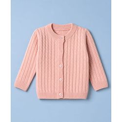 Babyhug  Knit Full Sleeves Front Open Sweaters With Cable Knit Design - Pink