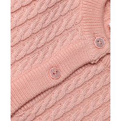 Babyhug  Knit Full Sleeves Front Open Sweaters With Cable Knit Design - Pink