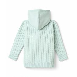 Babyhug Knit Full Sleeves Front Open Hooded Sweaters With Cable Knit Design - Mint