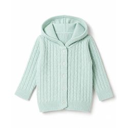 Babyhug Knit Full Sleeves Front Open Hooded Sweaters With Cable Knit Design - Mint