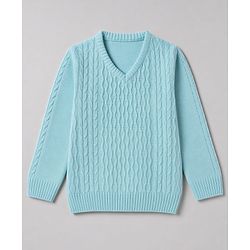 Babyhug Knit Full Sleeves Sweater Set With Cable Knit - Light Blue