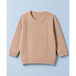 Babyhug Knit Full Sleeves Sweater Set With Cable Knit - Light Brown