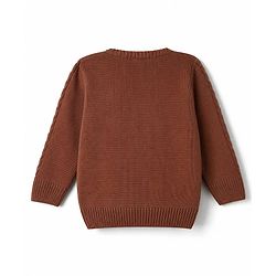 Babyhug Knit Full Sleeves Sweater Set With Cable Knit - Brown
