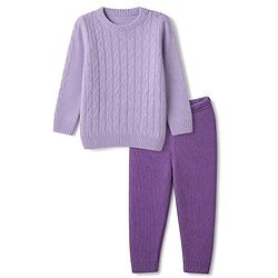 Babyhug Knit Full Sleeves Sweater Set with Cable Knit Design - Purple