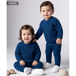 Babyhug Knit Full Sleeves Sweater Set With Cable Knit Design - Teal Blue