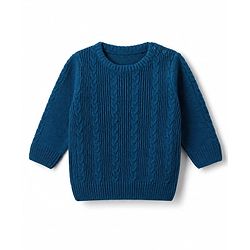 Babyhug Knit Full Sleeves Sweater Set With Cable Knit Design - Teal Blue