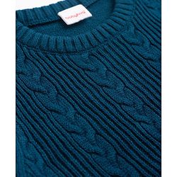 Babyhug Knit Full Sleeves Sweater Set With Cable Knit Design - Teal Blue