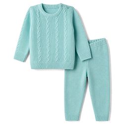 Babyhug Knit Full Sleeves Cable Design Sweater Set - Light Blue