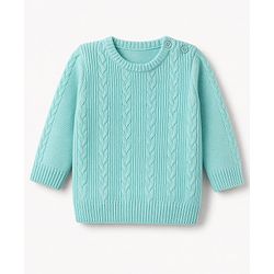 Babyhug Knit Full Sleeves Cable Design Sweater Set - Light Blue