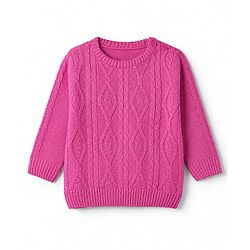 Babyhug Knit Sweater Set with Full Sleeves and Cable Knit in Fuchsia